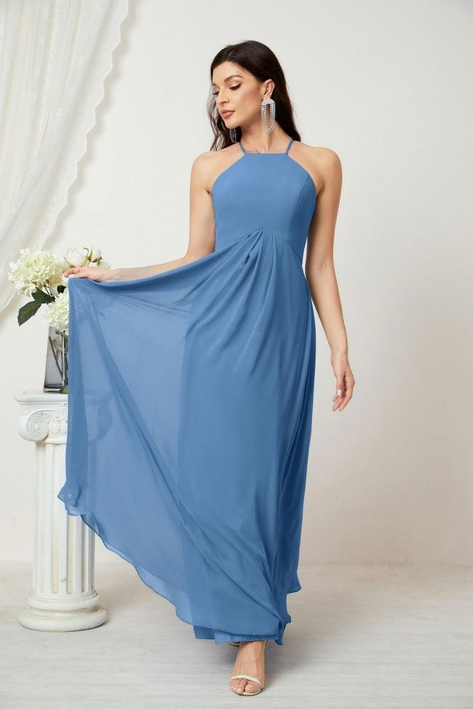 Baoleely - Vestido de dama de honor de gasa con cuello halter, largo, corte A, vestido formal de noche 2805 