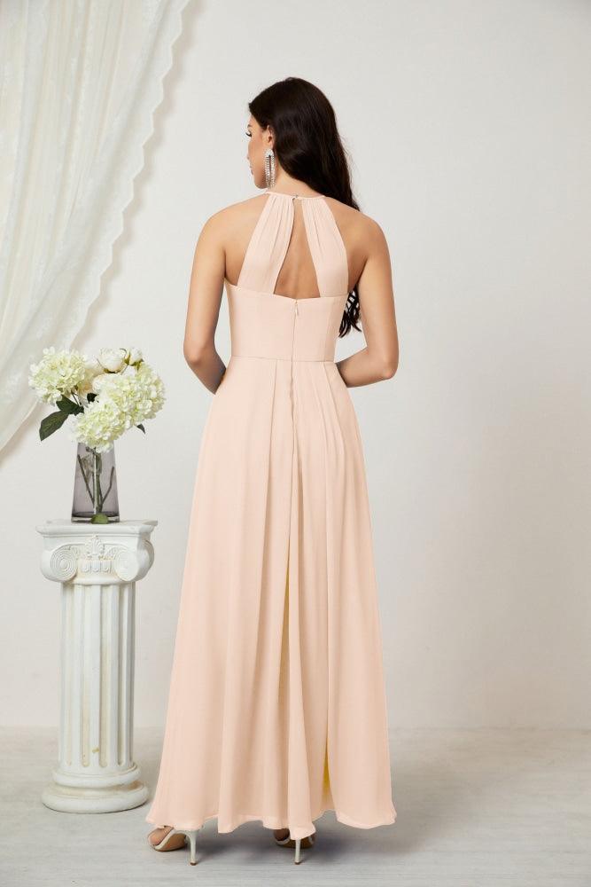 Baoleely - Vestido de dama de honor de gasa con cuello halter, largo, corte A, vestido formal de noche 2805 