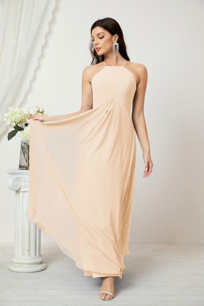 Baoleely - Vestido de dama de honor de gasa con cuello halter, largo, corte A, vestido formal de noche 2805 