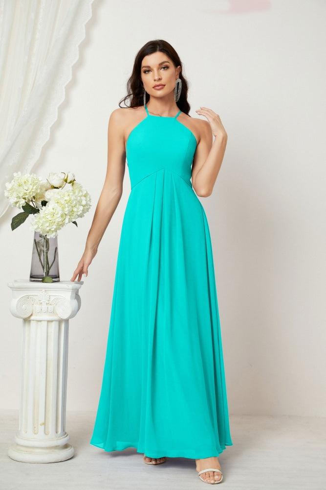 Baoleely - Vestido de dama de honor de gasa con cuello halter, largo, corte A, vestido formal de noche 2805 