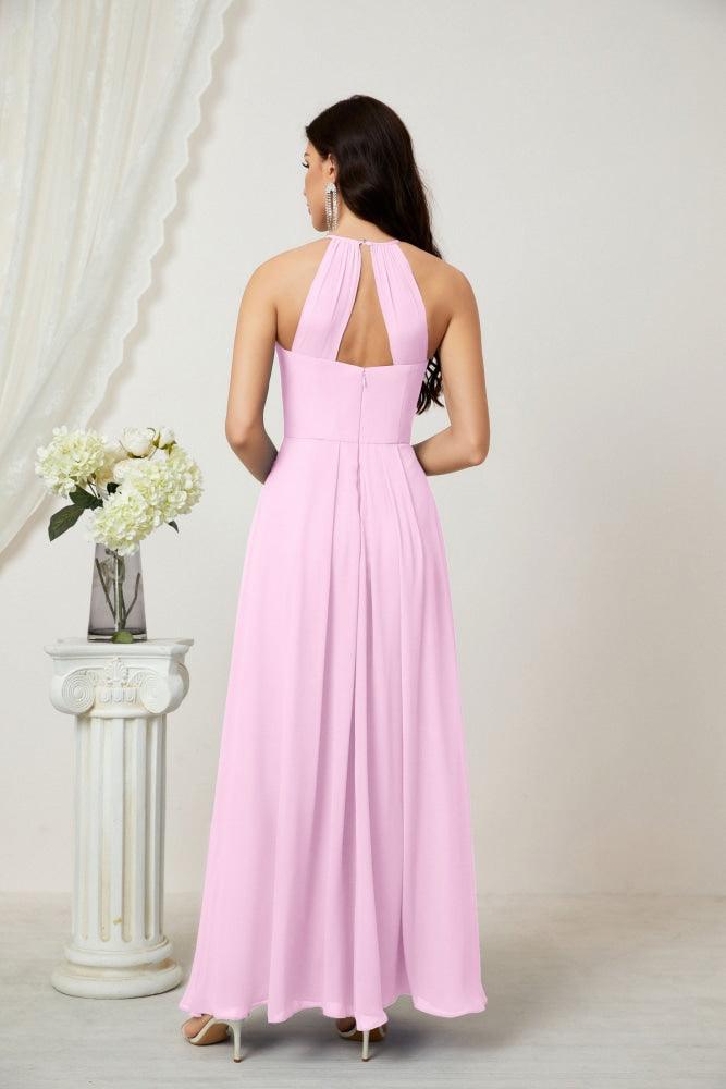 Baoleely - Vestido de dama de honor de gasa con cuello halter, largo, corte A, vestido formal de noche 2805 