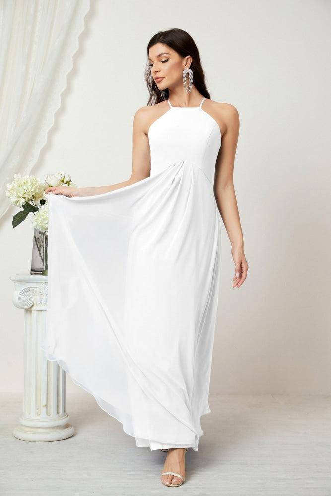 Baoleely - Vestido de dama de honor de gasa con cuello halter, largo, corte A, vestido formal de noche 2805 