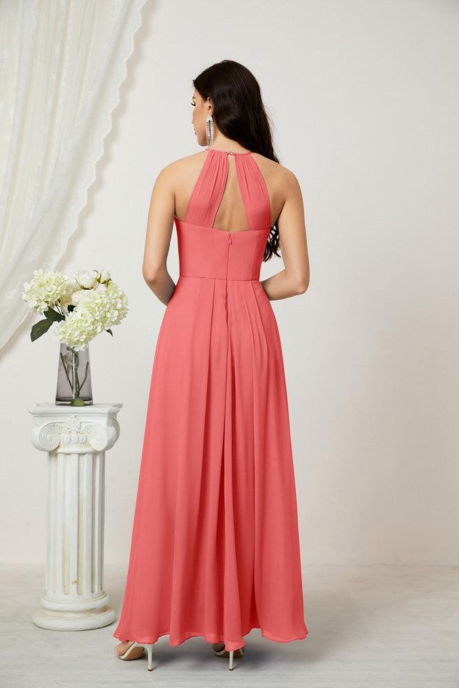 Baoleely - Vestido de dama de honor de gasa con cuello halter, largo, corte A, vestido formal de noche 2805 