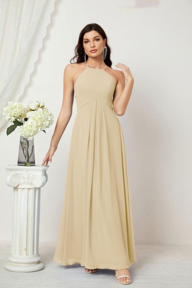 Baoleely - Vestido de dama de honor de gasa con cuello halter, largo, corte A, vestido formal de noche 2805 