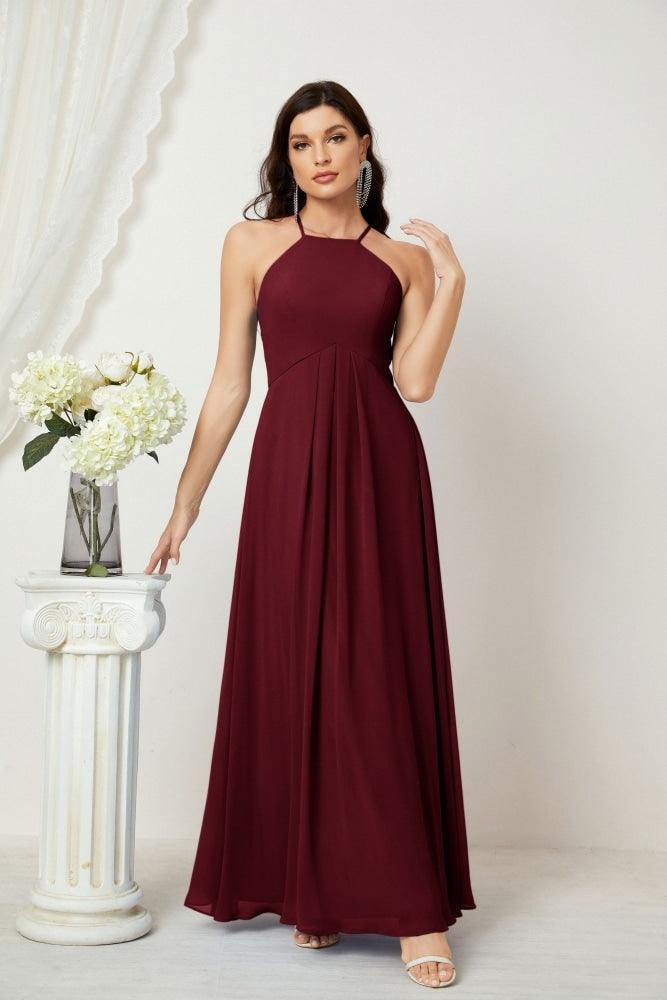 Baoleely - Vestido de dama de honor de gasa con cuello halter, largo, corte A, vestido formal de noche 2805 
