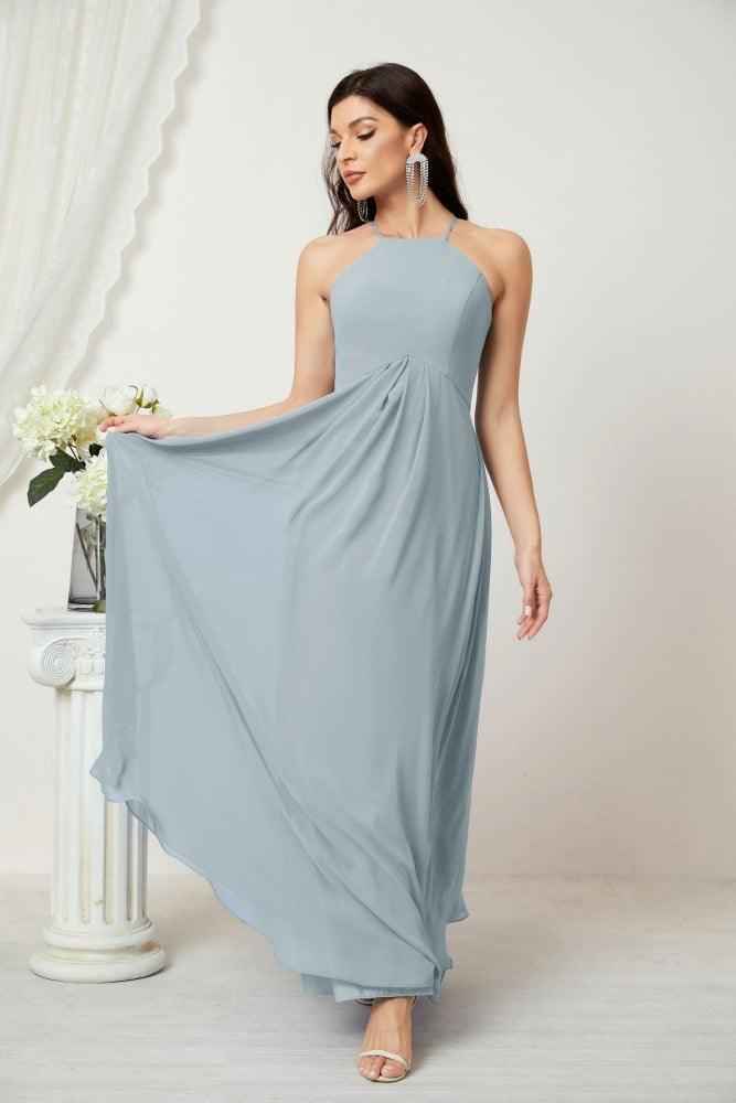 Baoleely - Vestido de dama de honor de gasa con cuello halter, largo, corte A, vestido formal de noche 2805 