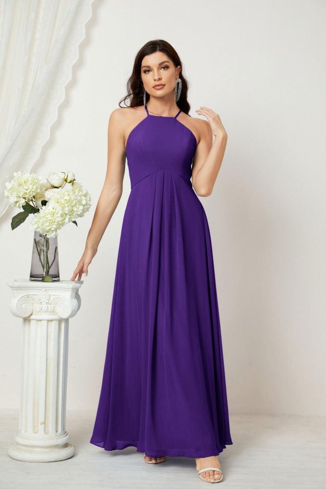 Baoleely - Vestido de dama de honor de gasa con cuello halter, largo, corte A, vestido formal de noche 2805 