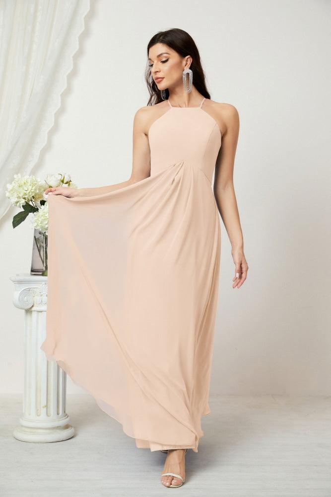 Baoleely - Vestido de dama de honor de gasa con cuello halter, largo, corte A, vestido formal de noche 2805 