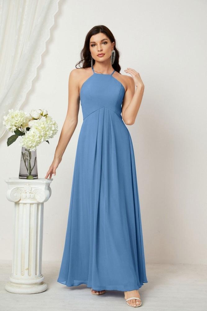 Baoleely - Vestido de dama de honor de gasa con cuello halter, largo, corte A, vestido formal de noche 2805 