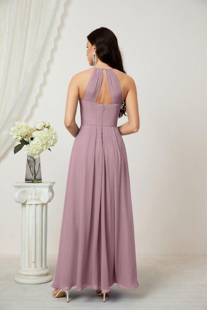 Baoleely - Vestido de dama de honor de gasa con cuello halter, largo, corte A, vestido formal de noche 2805 
