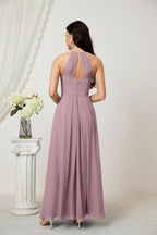 Baoleely - Vestido de dama de honor de gasa con cuello halter, largo, corte A, vestido formal de noche 2805 