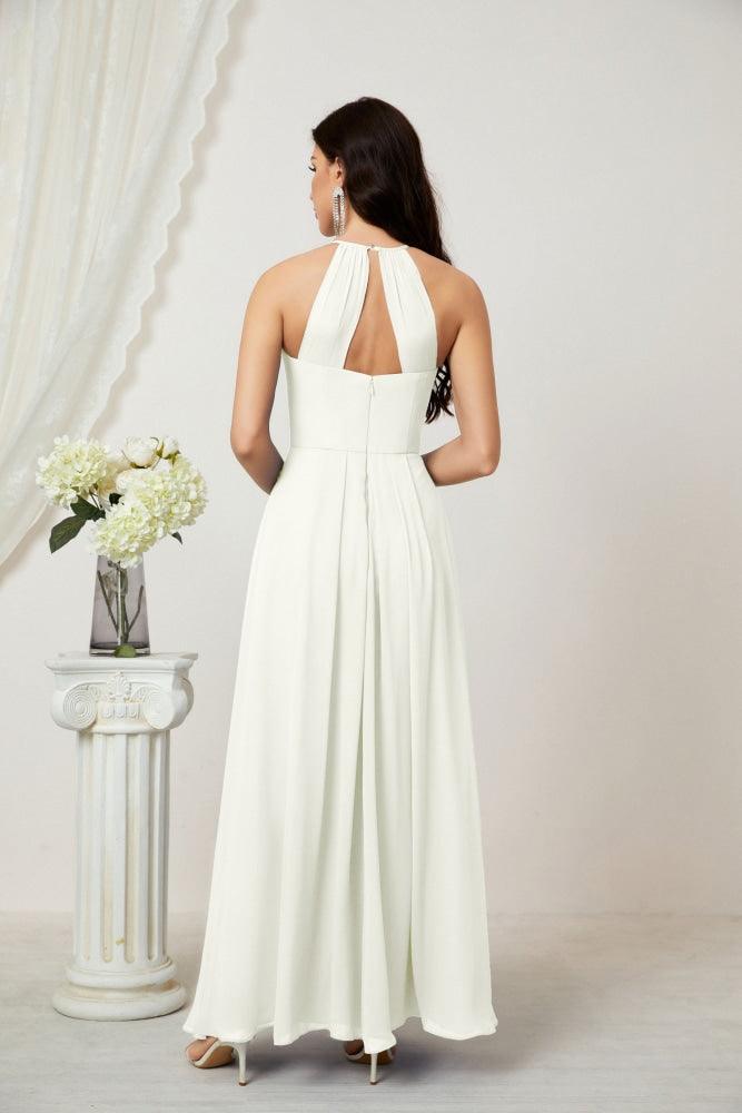 Baoleely - Vestido de dama de honor de gasa con cuello halter, largo, corte A, vestido formal de noche 2805 