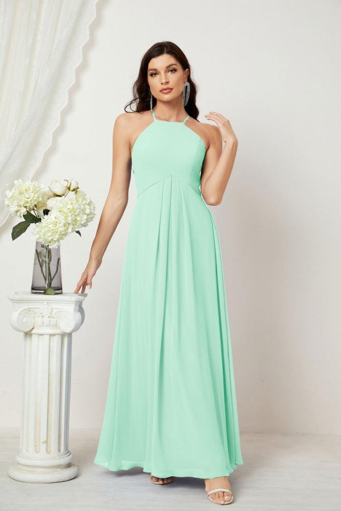Baoleely - Vestido de dama de honor de gasa con cuello halter, largo, corte A, vestido formal de noche 2805 