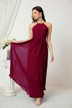 Baoleely - Vestido de dama de honor de gasa con cuello halter, largo, corte A, vestido formal de noche 2805 