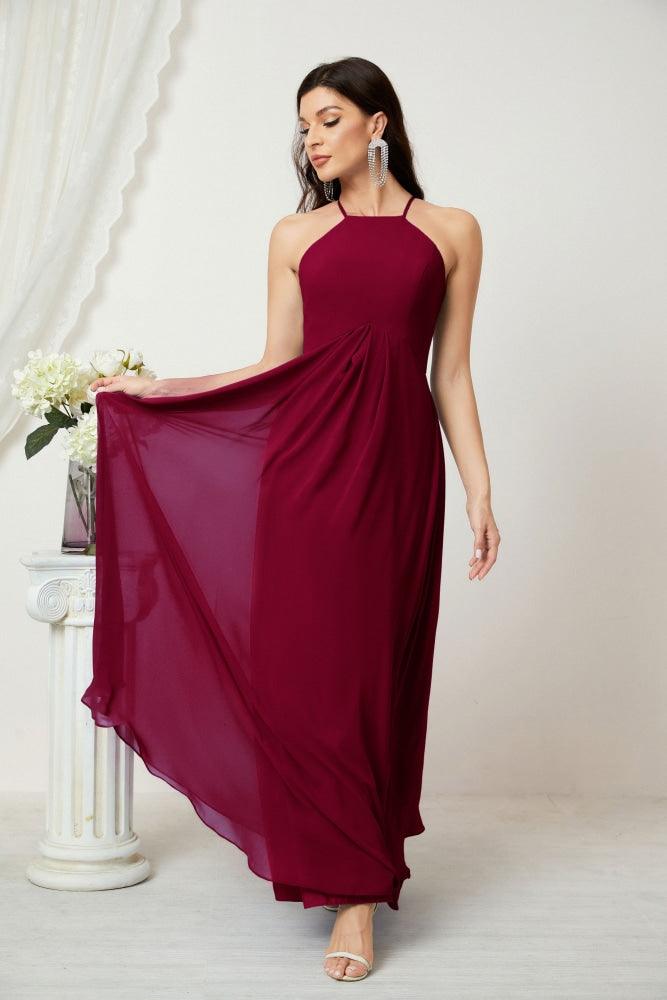 Baoleely - Vestido de dama de honor de gasa con cuello halter, largo, corte A, vestido formal de noche 2805 