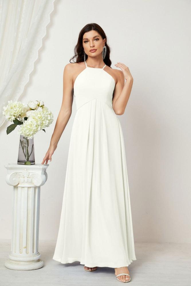 Baoleely - Vestido de dama de honor de gasa con cuello halter, largo, corte A, vestido formal de noche 2805 