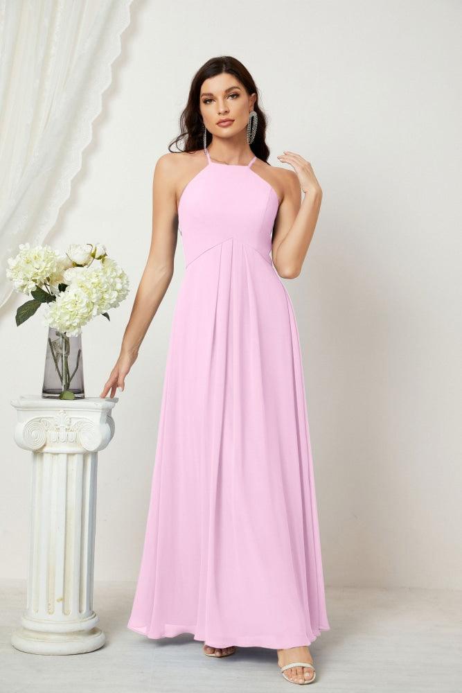 Baoleely - Vestido de dama de honor de gasa con cuello halter, largo, corte A, vestido formal de noche 2805 