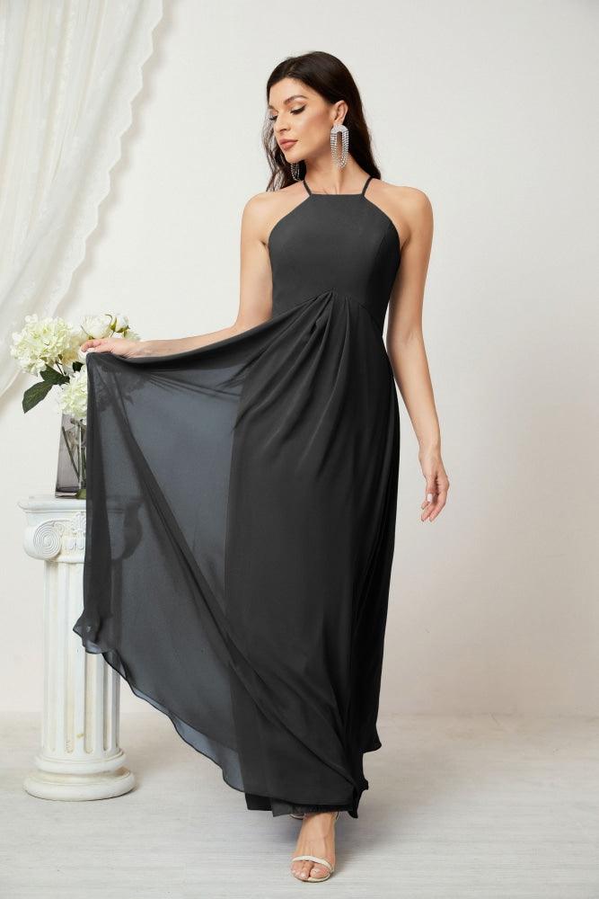 Baoleely - Vestido de dama de honor de gasa con cuello halter, largo, corte A, vestido formal de noche 2805 