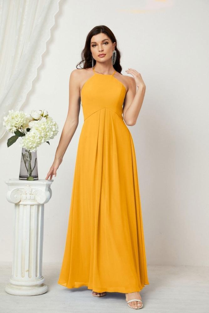 Baoleely - Vestido de dama de honor de gasa con cuello halter, largo, corte A, vestido formal de noche 2805 