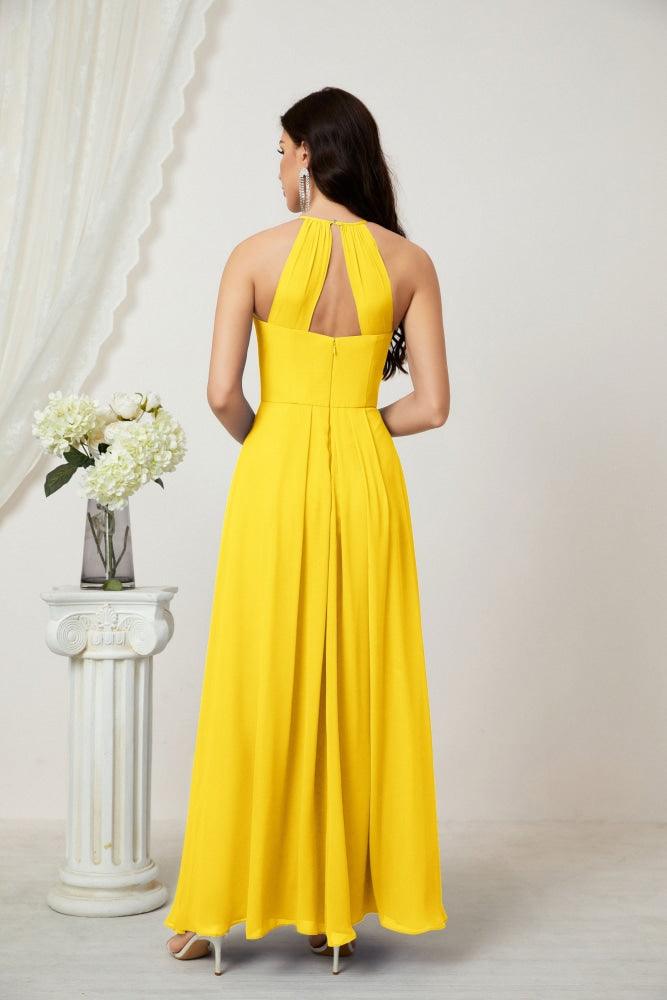 Baoleely - Vestido de dama de honor de gasa con cuello halter, largo, corte A, vestido formal de noche 2805 