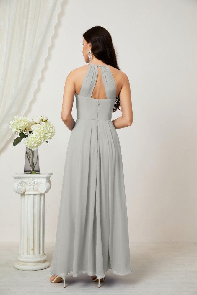 Baoleely - Vestido de dama de honor de gasa con cuello halter, largo, corte A, vestido formal de noche 2805 