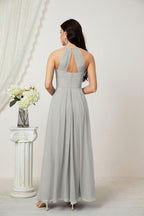 Baoleely - Vestido de dama de honor de gasa con cuello halter, largo, corte A, vestido formal de noche 2805 