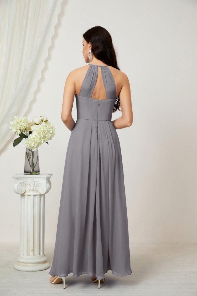 Baoleely - Vestido de dama de honor de gasa con cuello halter, largo, corte A, vestido formal de noche 2805 