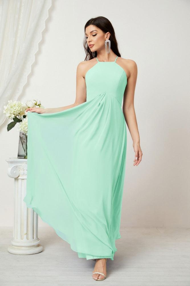 Baoleely - Vestido de dama de honor de gasa con cuello halter, largo, corte A, vestido formal de noche 2805 