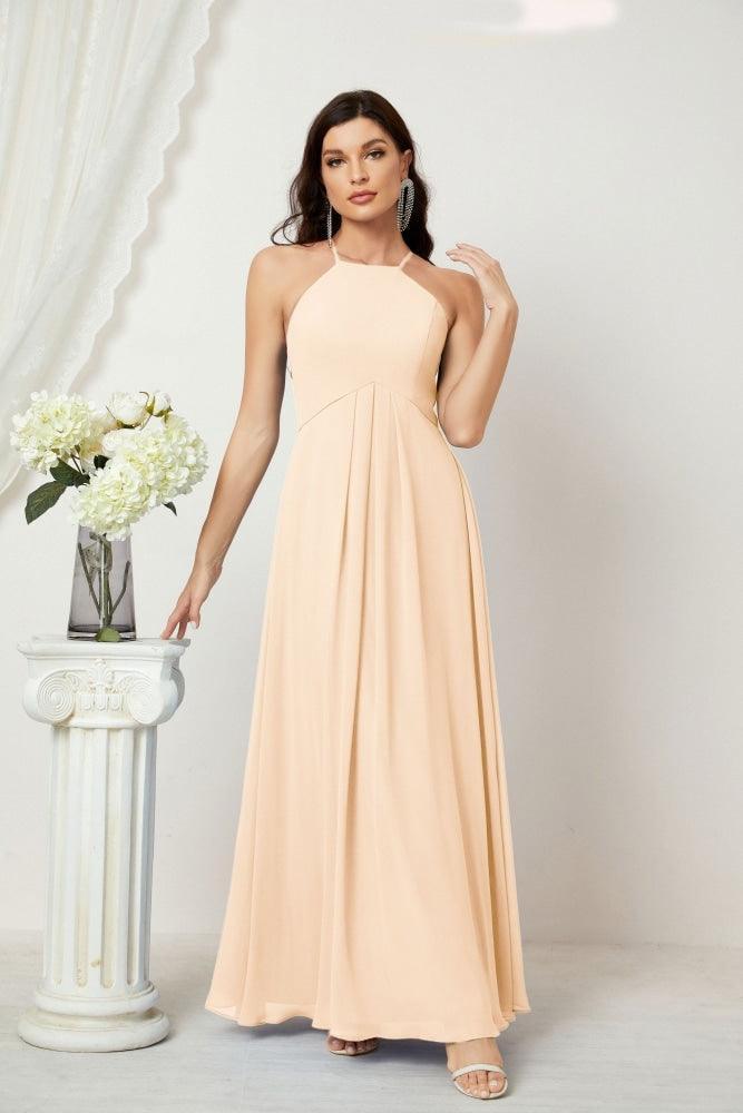 Baoleely - Vestido de dama de honor de gasa con cuello halter, largo, corte A, vestido formal de noche 2805 
