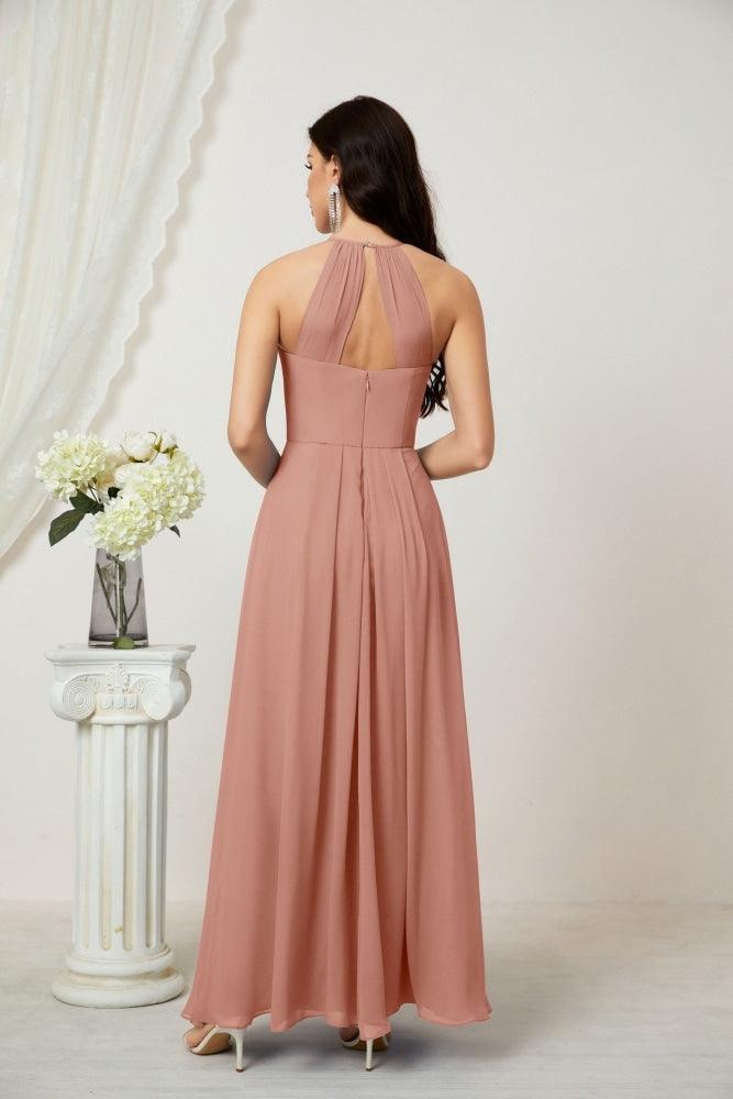 Baoleely - Vestido de dama de honor de gasa con cuello halter, largo, corte A, vestido formal de noche 2805 