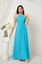 Baoleely - Vestido de dama de honor de gasa con cuello halter, largo, corte A, vestido formal de noche 2805 