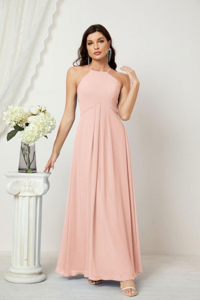 Baoleely - Vestido de dama de honor de gasa con cuello halter, largo, corte A, vestido formal de noche 2805 