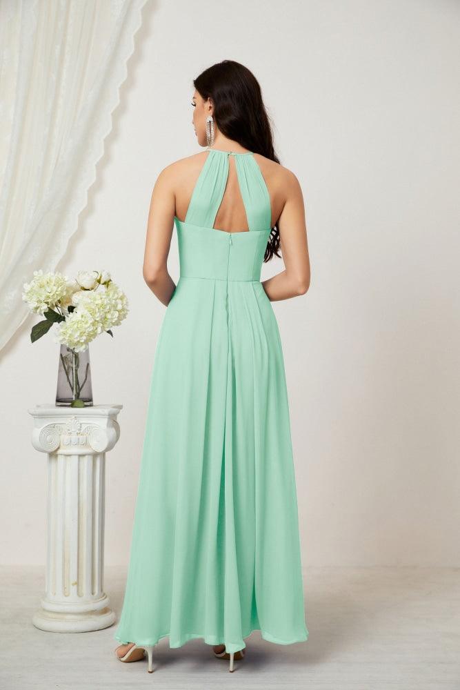 Baoleely - Vestido de dama de honor de gasa con cuello halter, largo, corte A, vestido formal de noche 2805 