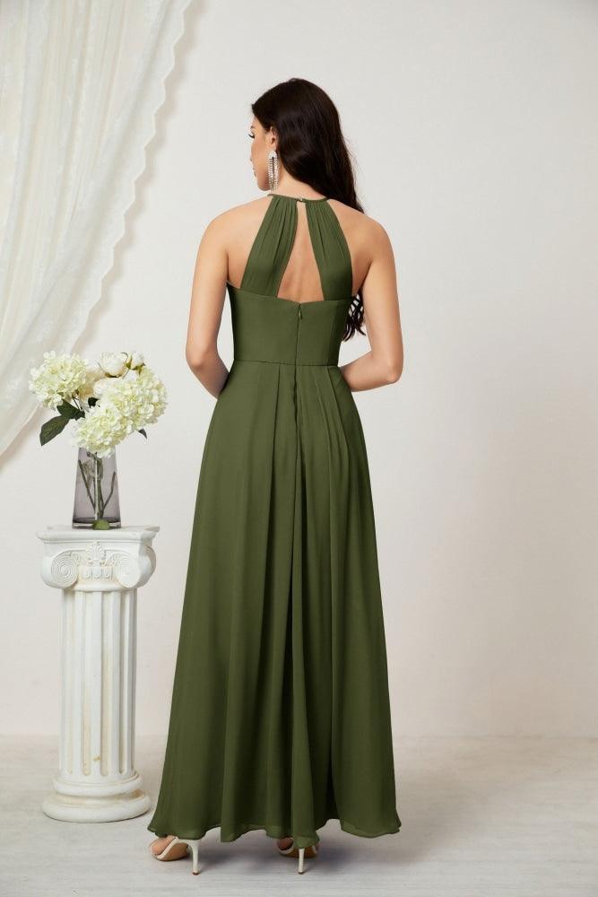 Baoleely - Vestido de dama de honor de gasa con cuello halter, largo, corte A, vestido formal de noche 2805 