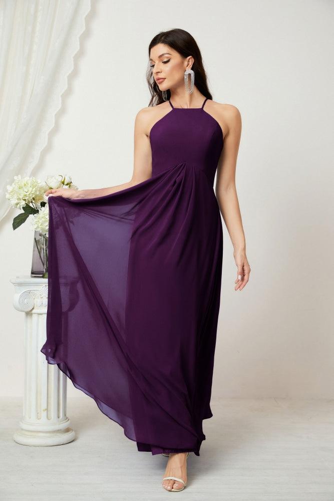 Baoleely - Vestido de dama de honor de gasa con cuello halter, largo, corte A, vestido formal de noche 2805 