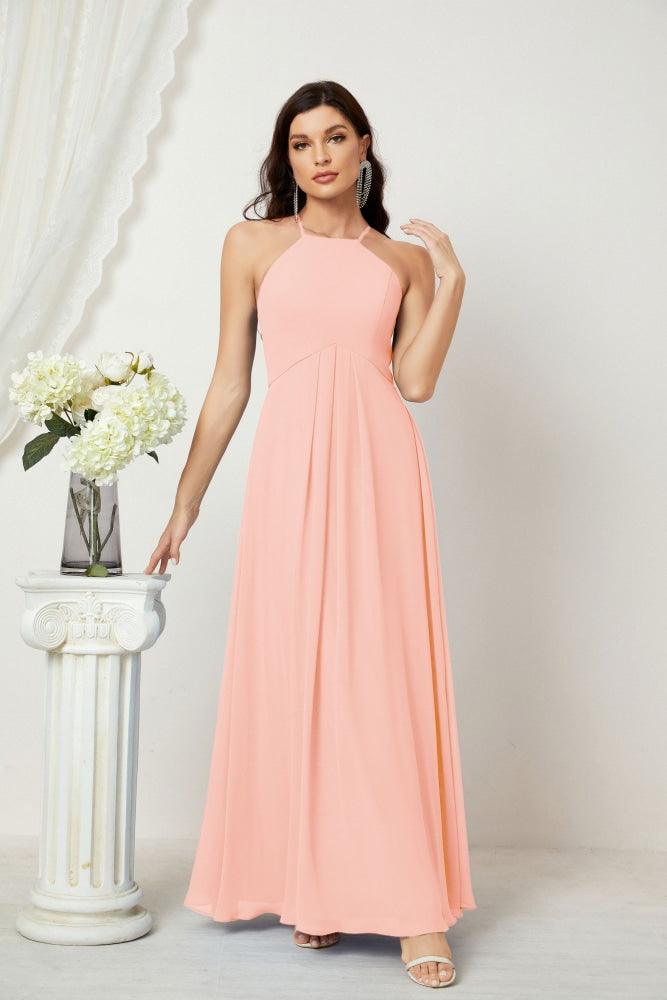 Baoleely - Vestido de dama de honor de gasa con cuello halter, largo, corte A, vestido formal de noche 2805 