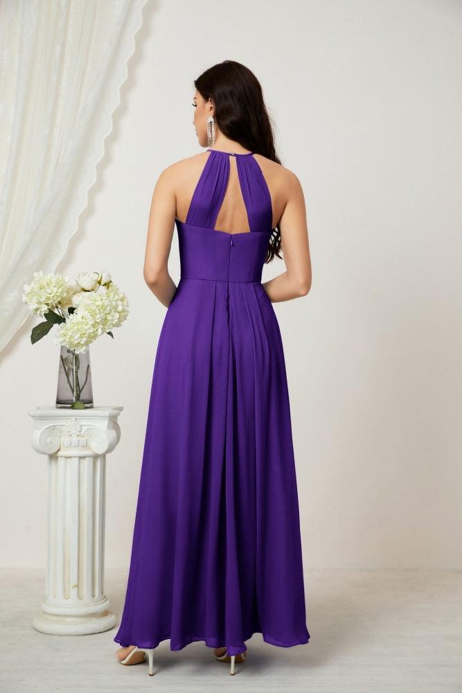 Baoleely - Vestido de dama de honor de gasa con cuello halter, largo, corte A, vestido formal de noche 2805 