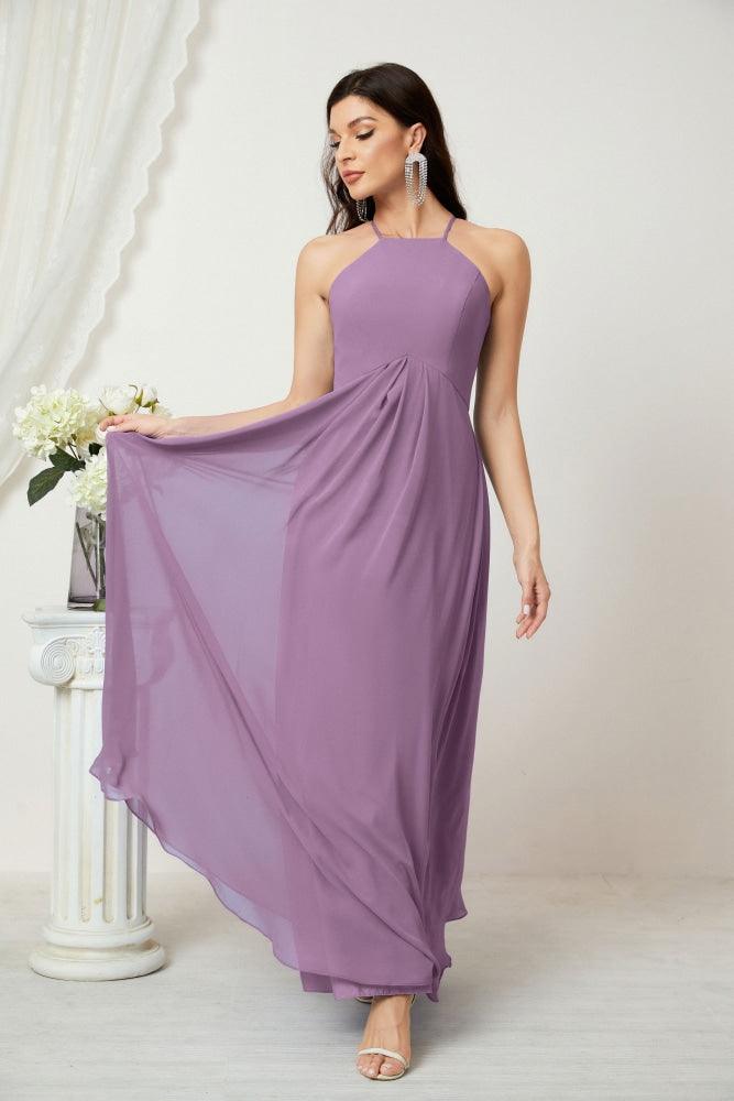 Baoleely - Vestido de dama de honor de gasa con cuello halter, largo, corte A, vestido formal de noche 2805 