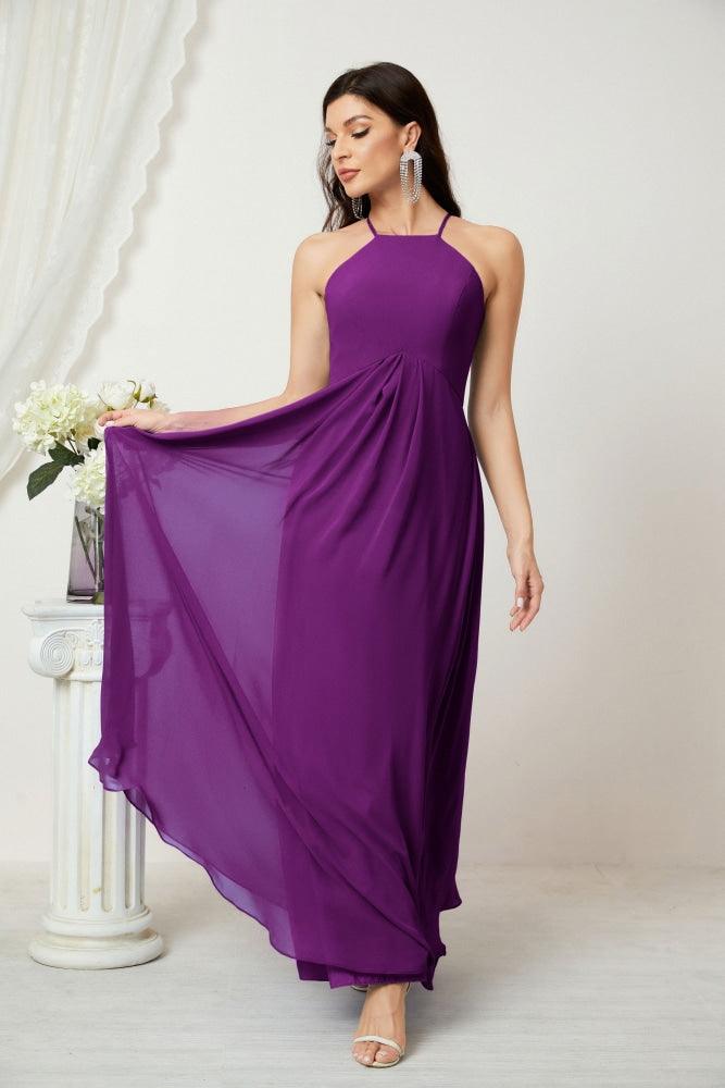 Baoleely - Vestido de dama de honor de gasa con cuello halter, largo, corte A, vestido formal de noche 2805 