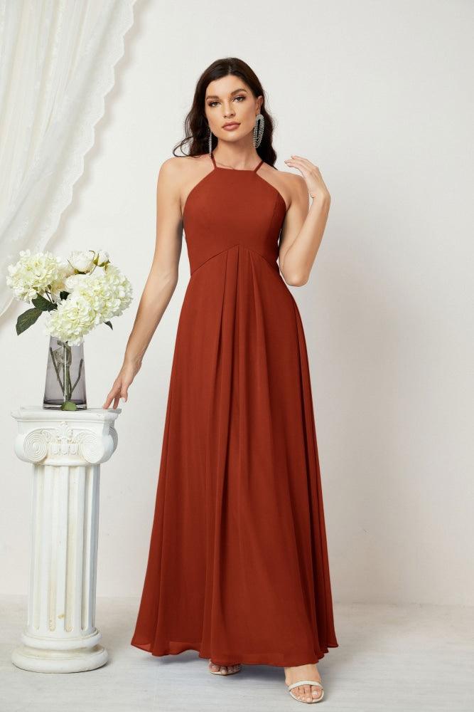 Baoleely - Vestido de dama de honor de gasa con cuello halter, largo, corte A, vestido formal de noche 2805 