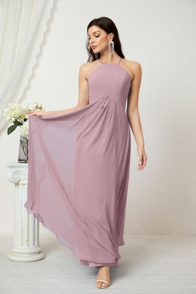 Baoleely - Vestido de dama de honor de gasa con cuello halter, largo, corte A, vestido formal de noche 2805 