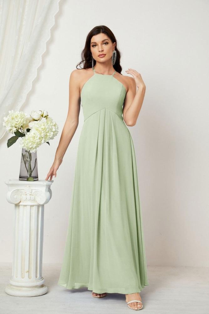 Baoleely - Vestido de dama de honor de gasa con cuello halter, largo, corte A, vestido formal de noche 2805 