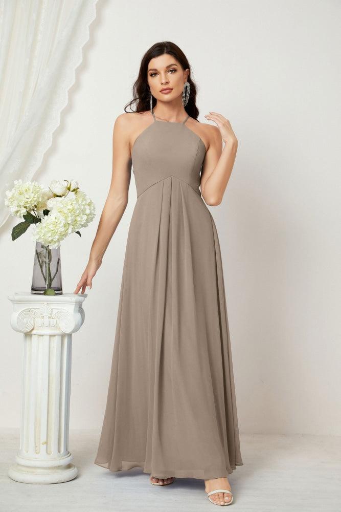 Baoleely - Vestido de dama de honor de gasa con cuello halter, largo, corte A, vestido formal de noche 2805 