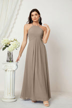 Baoleely - Vestido de dama de honor de gasa con cuello halter, largo, corte A, vestido formal de noche 2805 