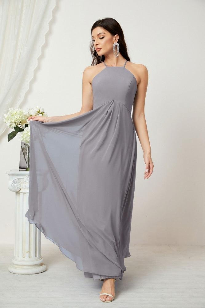 Baoleely - Vestido de dama de honor de gasa con cuello halter, largo, corte A, vestido formal de noche 2805 
