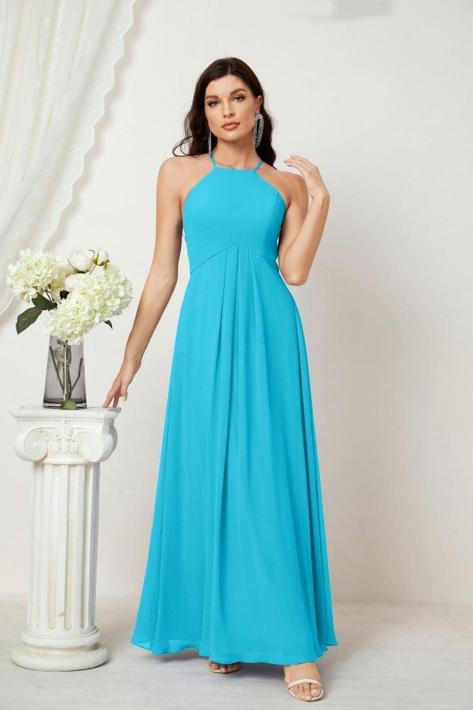 Baoleely - Vestido de dama de honor de gasa con cuello halter, largo, corte A, vestido formal de noche 2805 