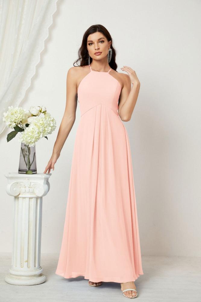 Baoleely - Vestido de dama de honor de gasa con cuello halter, largo, corte A, vestido formal de noche 2805 