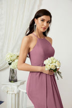 Baoleely - Vestido de dama de honor de gasa con cuello halter, largo, corte A, vestido formal de noche 2805 