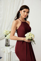 Baoleely - Vestido de dama de honor de gasa con cuello halter, largo, corte A, vestido formal de noche 2805 
