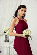 Baoleely - Vestido de dama de honor de gasa con cuello halter, largo, corte A, vestido formal de noche 2805 